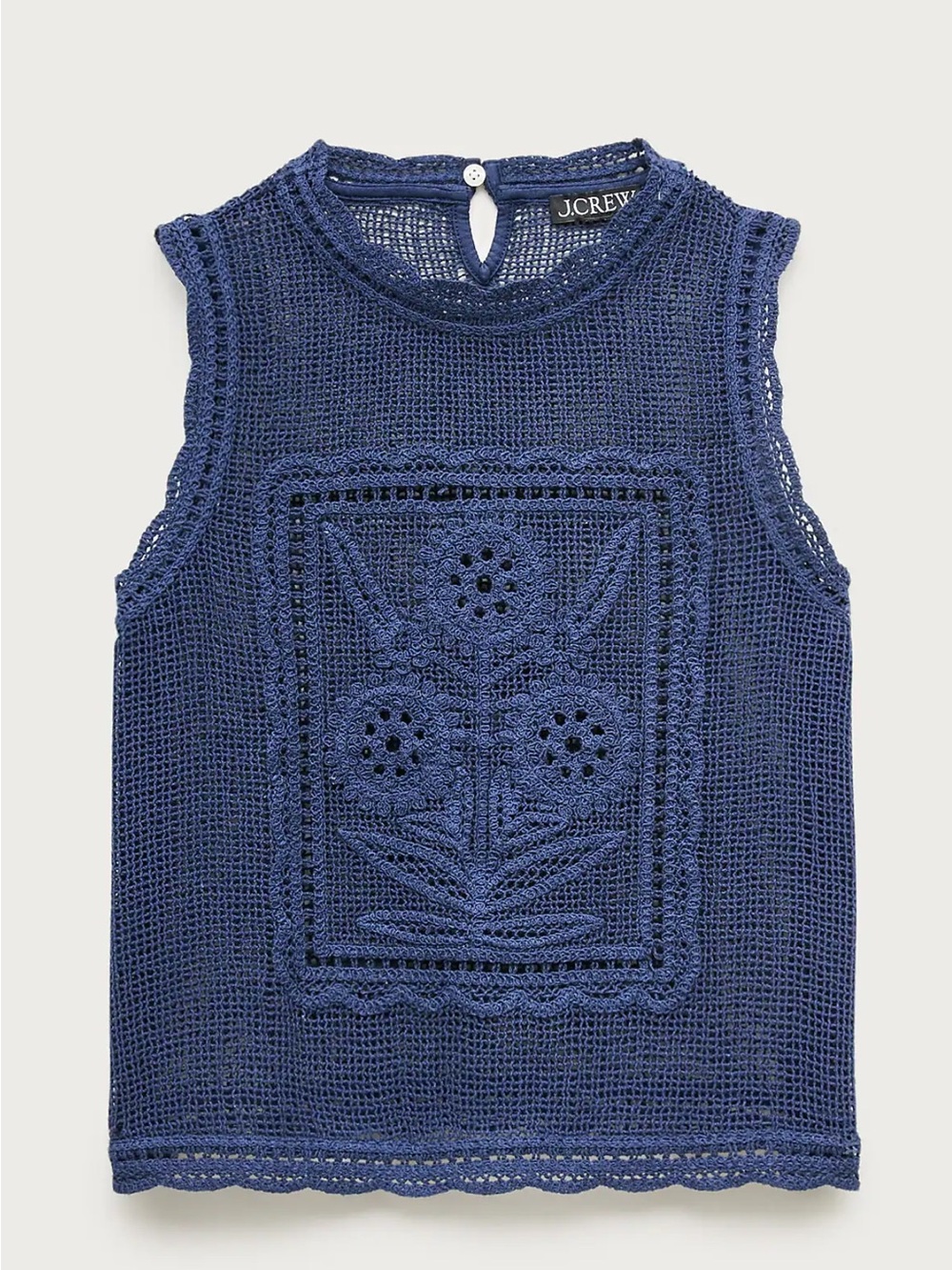 J. Crew Navy Blue Crochet Flower Knit Sleeveless Camisole Shell CV831 Small